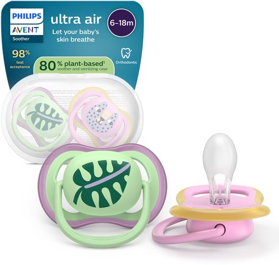 Philips Avent Ultra Air – Ademend en lichtgewicht fopspeen (6-18 mnd) – 2 stuks - SCF087/13 van Philips