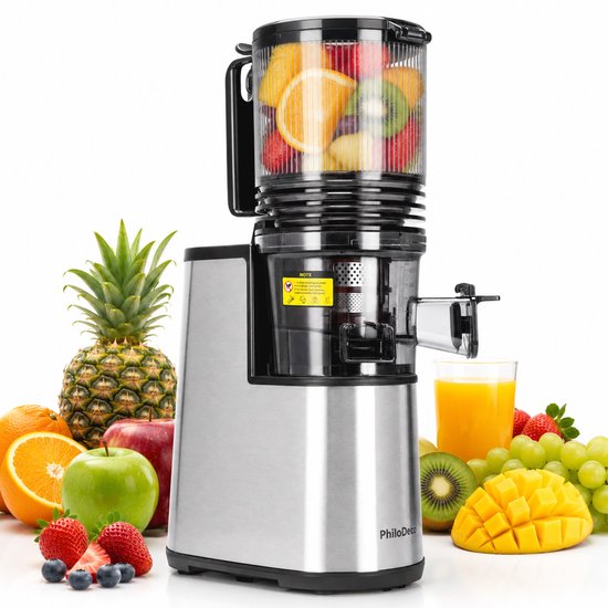 PhiloDeco JE-06 Slowjuicer - Koudpers Sapcentrifuge - Langzame Spiraalextractie - 145mm Grote Vulopening - 250W Stille Motor - Sapopbrengst >90% - BPA-vrij Materiaal