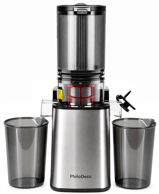 PhiloDeco JE-60A Koudpersjuicer-slowjuicer voor thuis-110mm extra brede vulopening-stille 250W motor-REV omkeerfunctie-eenvoudig te reinigen