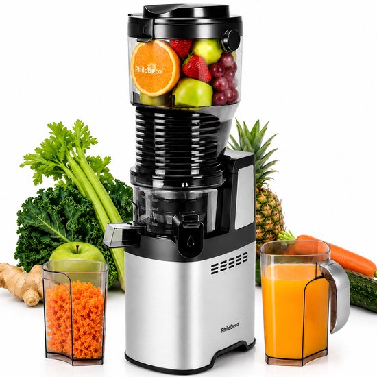 PhiloDeco JE-85 Slow Juicer-koudperstechnologie-roestvrijstalen persschroef-meer dan 90% sapopbrengst-700ml sapreservoir-gezonde sapmachine voor het hele gezin