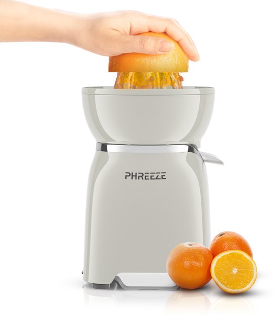 Phreeze Elektrische Citruspers met Kraan - Sinaasappelpers, Citroenpers & Limoenpers – Met Anti-Drup Schenktuit, Pulpfilter & Pulpreservoir – Twee Perskegels – Vaatwasserbestendig van Merkloos