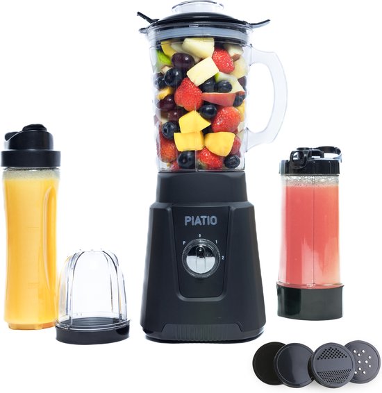 Piatio Blender - Smoothie Maker - Blenders - 13 Delige Set - To go set met Beker - 3 Standen - RVS van Piatio
