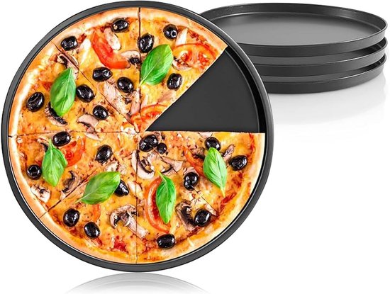 Pizza bakplaat 20 cm - Set van 4 ronde roestvrijstalen pizzavormen voor pizza en cake - Zwart