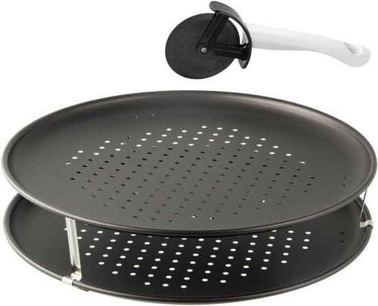 Pizza Bakset 3-Delig met Geperforeerde Platen en Pizzaroller