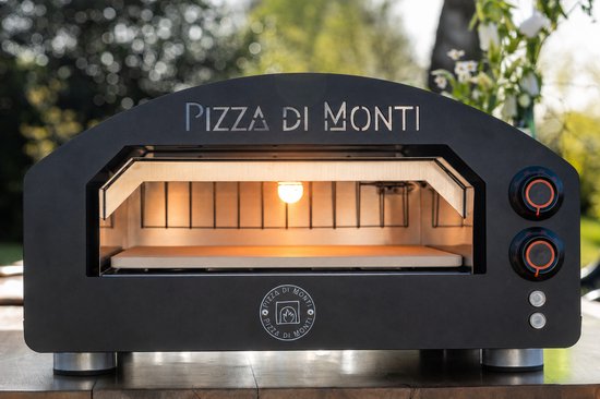 Pizza di Monti - Tavoletta - Black - Luxe Elektrische Pizzaoven - tot 400°C - Tafelmodel - Binnen & Buiten gebruik - Inclusief pizzasteen, schep, verlichting en temperatuur en doorkijk deur.