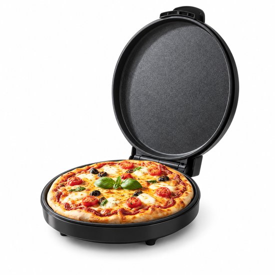 Pizza maker - 1400W - zwart - pizzaoven - pizzarette - Regelbare thermosstaat - PFAS-vrij - bakplaat 32cm