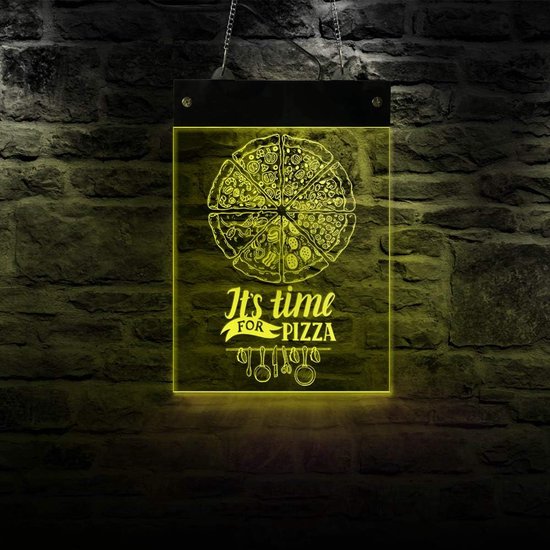 Pizza Neonbord - Lichtreclame Decoratie - Horeca Decoratie - Opvallende Kleuren - 30x20 cm - Multicolor