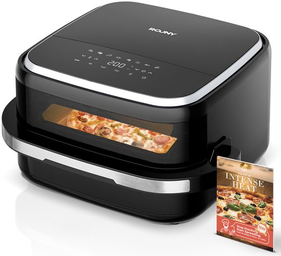 Pizza Oven-Airfryer Oven - Heteluchtfriteuse - 11-in-1 Programma’s - Dubbele Verwarming - 2200 W - Voor Keuken - 38,5 x 35 x 20,5 cm - Zwart