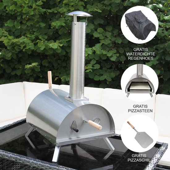 Pizza oven buiten tafel model - zilver - 44x78x81 cm - 350-400°c