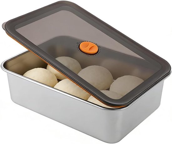 Pizzaballenbox van roestvrij staal, 30 x 21 x 8,5 cm, ideaal voor fermentatie van pizzadeeg en brooddeeg, handige voedselcontainer voor deeg en pizza-accessoires