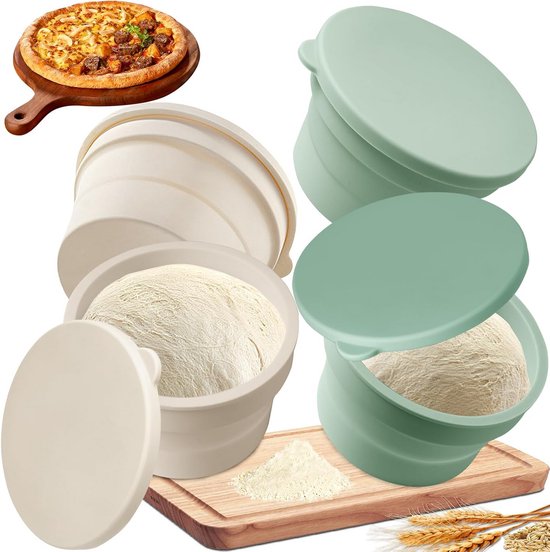Pizzadeeg Bakjes - Fermentatie Box - Deeg Laten Rijzen - Herbruikbaar Siliconen - 4 Stuks - Groen en Wit