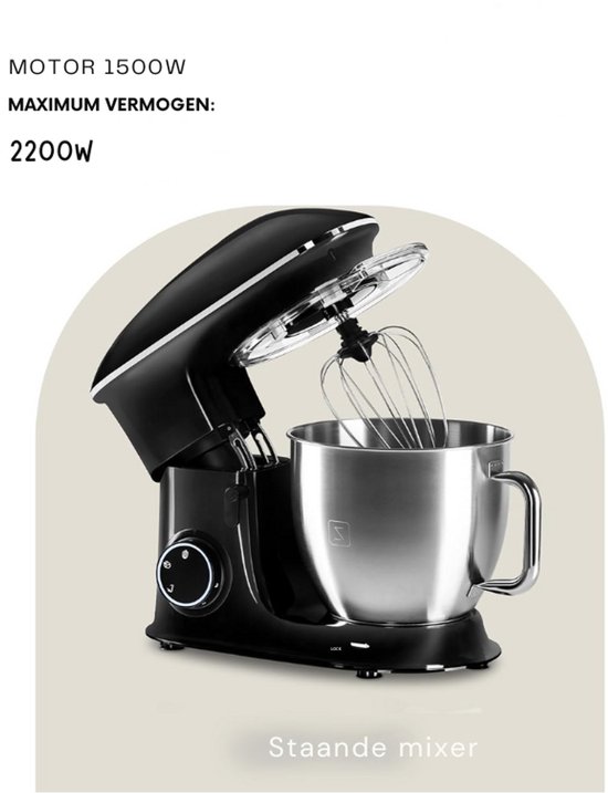 Planeet Chef Keukenmachine - 2200W Krachtige Motor - 6,5L RVS Mengkom - 7 Snelheden Met Pulse Functie - Teflon Gecoate Accessoires - Vaatwasserbestendig - Perfect Voor Bakken En Koken van Merkloos