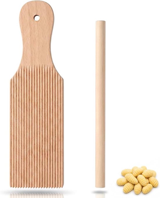 Plank, noedelplank met oppervlak van beukenhout, pastamachine, 24 cm, pastabord met handvat, pastamachine, voor zelfgemaakte gnocchi, pastamachine, keuken en doe-het-zelf pasta zelf maken
