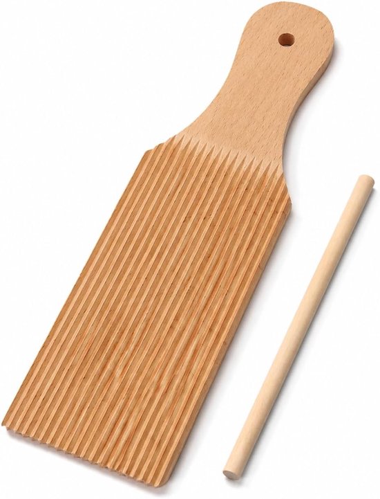 plank van beukenhout, gnocchi plankset, pastaplank met geribbeld oppervlak, pastamachine, accessoires voor gnocchi, spätzles, fusilli en macaroni, rustieke spätzleplank als praktisch
