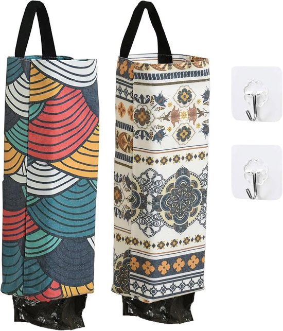 Plastic Zak Houder Set met 2 Haakjes - Handige Dispenser voor Winkelzakken in Kleurrijk Design, Ideaal voor Thuis en Koken van Merkloos