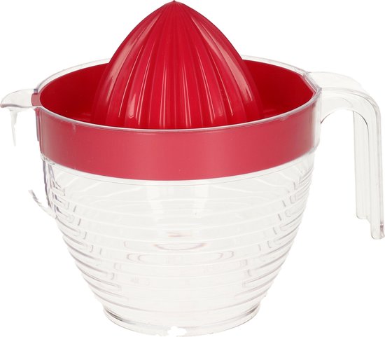 Plasticforte Sinaasappelpers/citruspers - Handmatig - kunststof - 16 x 13 cm - transparant/rood van Merkloos