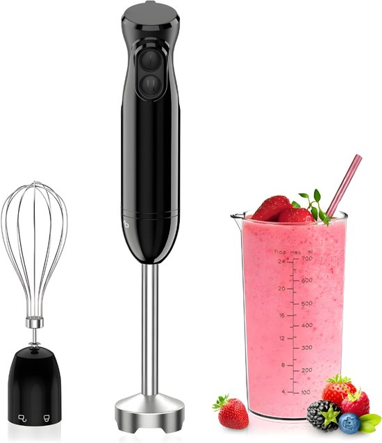 Ploutos® Staafmixer Set - Maatbeker En Garde - 2 Snelheidsstanden Voor Milkshake - Zwart - 10cm x 21cm x 24cm