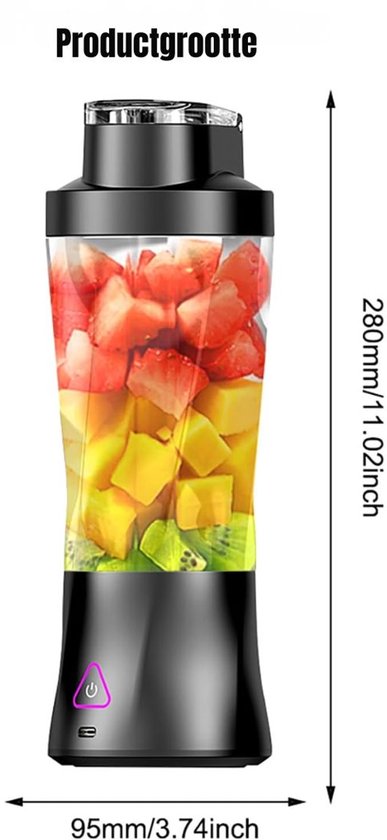Ploutus® Blender To Go - Oplaadbare Shake Blender - Mini Blender Draadloos - Zwart - 10cm x 10cm x 30cm
