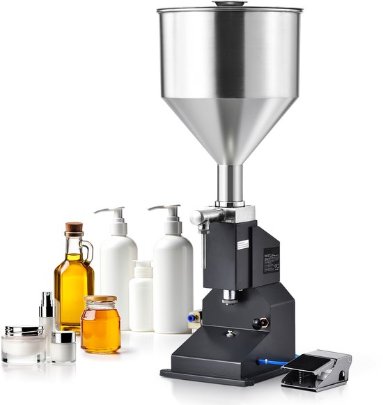 Pneumatische Pastavulmachine, 5-50 ml Flesvuller, Roestvrijstalen Vloeistofvuller met Pedaal voor Melk, Water, Sap, Etherische Olie, Shampoo, Cosmetica, Honing en Lotion van Merkloos