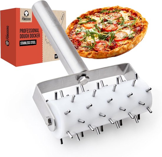 Pomodoro Roestvrijstalen pizzadeeg docker roller (21 x 14,5 cm, spike-lengte 7 mm) - essentieel keukengereedschap voor crackers Chef Pomodoro roestvrij staal pizzadeegroller