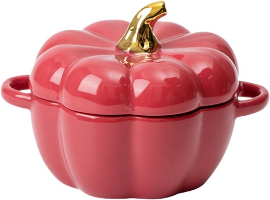 Pompoen Pan - Casserole Kom - Desserts Maken - Uniek Ontwerp - 450 ml Inhoud - Rood