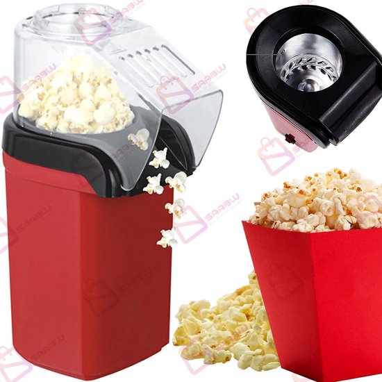 Popcornmachine 1200W - Vetvrije & Olievrije Hetelucht Popcornmaker –popcorn machine - popcornmakers - Klaar in 3 Minuten - 63492