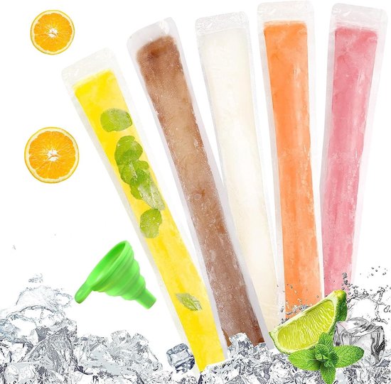 Popsicle Bags Set van 100 Stuks, BPA-vrije IJszakken met Trechter voor Yogurt en IJscreaties