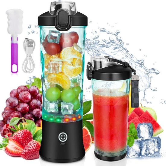 Portable Blender USB Rechargeable Small Blender Voor Shakes En Smoothies - 6 Blades Portable Blender Cup BPA Free Mini Blender Voor Home - Sports - Outdoor - Travel 600ml/20oz van Merkloos