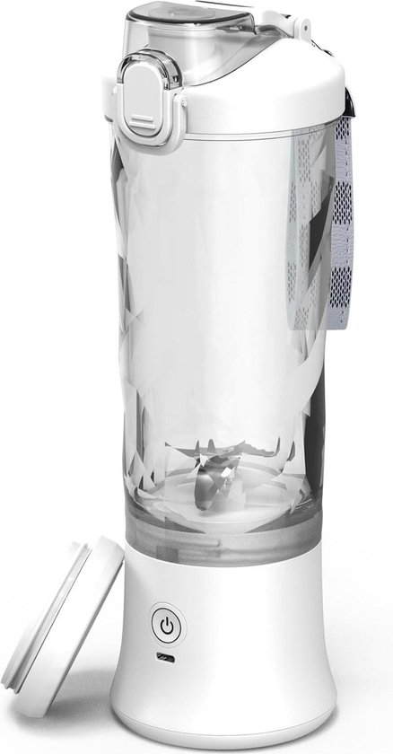 Portable Electric USB Blender - Wireless Juicer 600ml/21oz - Personal Size Sipping Spout - 6-Blade Head - Sports Travel - LB34 White