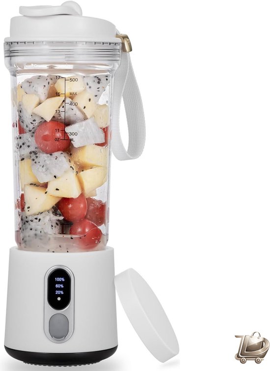 Portable Mixer, 500 ml, Smoothies and Smoothies, Personal Mixer, Rechargeable USB C, 4000 mAh, 6 Stainless Steel Knives, Wireless for Gym, Outdoor, Kitchen van Merkloos