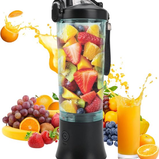 Portable Smoothie Maker Mixer - 600ml Blender Voor Smoothies Juice En Shakes - Portable Mini Blender Met 6 Stainless Steel Blades - USB Personal Fruit van Merkloos