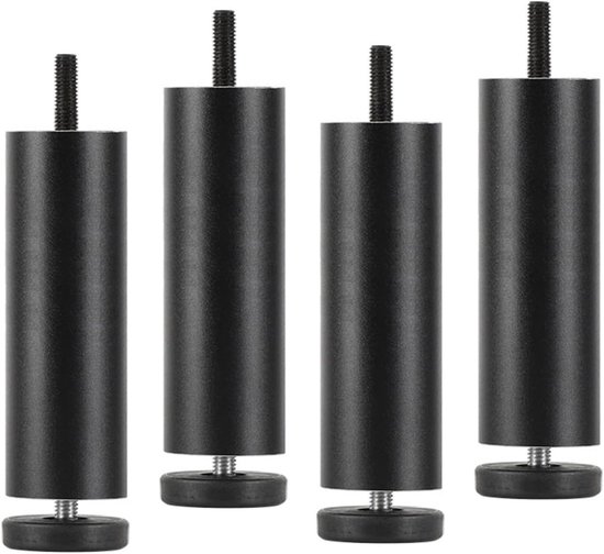 Poten, 20 cm poten voor meubels, in hoogte verstelbare poten 0-8 mm, meubelpoten, zwart, aluminiumlegering, meubelpoten M8 voor bank, bureau, kledingkast, kast