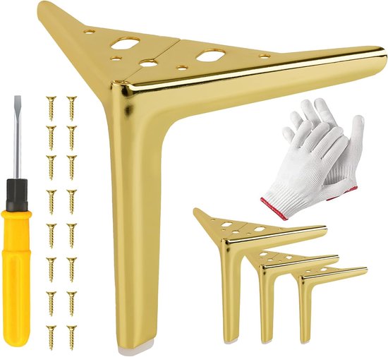 Poten, 4 stuks meubelpoten, metalen bankpoten, bedpoten, kastpoten, voor tafel bureau stoel vervanging meubelpoten (glanzend goud, 4,7 inch/12 cm)
