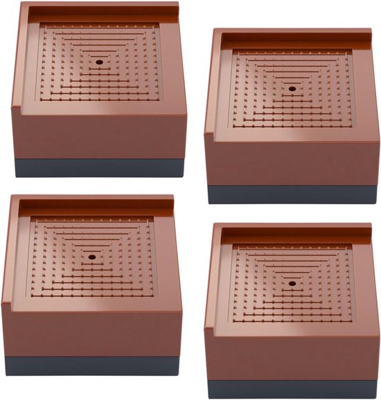 Poten, in hoogte verstelbaar, bedverhoging, tafelverhoging, meubelboosterpoten, verhogingen voor wasmachine, tafel, bank en stoel, antislip, bruin, vierkant