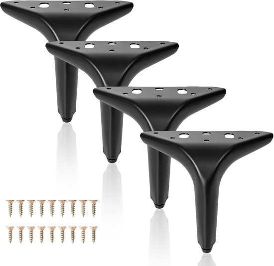 Poten, metaal, zwart, 12 cm, vervangende driehoekige tafelpoten, metalen poten, bankpoten, moderne doe-het-zelf kastpoten voor bank, salontafels, kasten, nachtkastje, bank