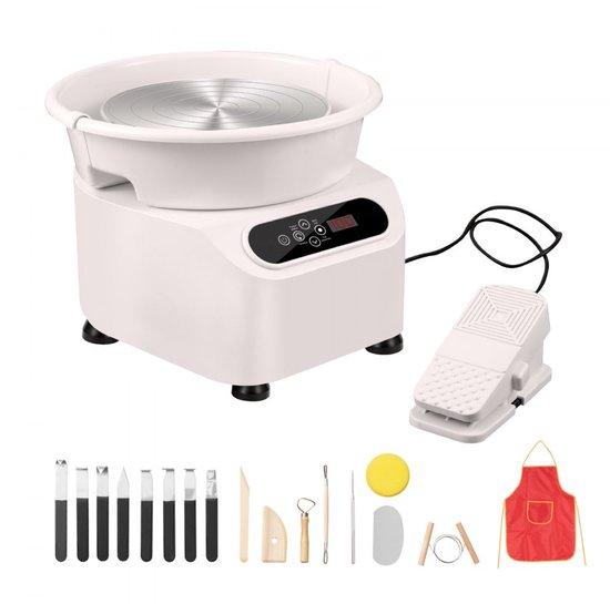 Pottenbakkersschijf - Elektrische Kleidraaischijf - 28 cm Schijf - 450 W Motor - Pedaalbediening - Directe Aandrijving - Voor Keramiek - Vormgereedschap Inbegrepen - Wit