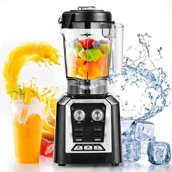 Power Blender - Professionele Keukenblender - 2200 W Motorvermogen - Glazen Kan - 3 Functies - Smoothies, Shakes & IJs Vergruizen - Zwart van Merkloos