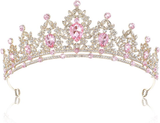 Prachtige roze kroon tiara voor vrouwen met kristallen, ideaal als haaraccessoire voor bruiloften, verjaardagen en feestelijke gelegenheden. van Merkloos