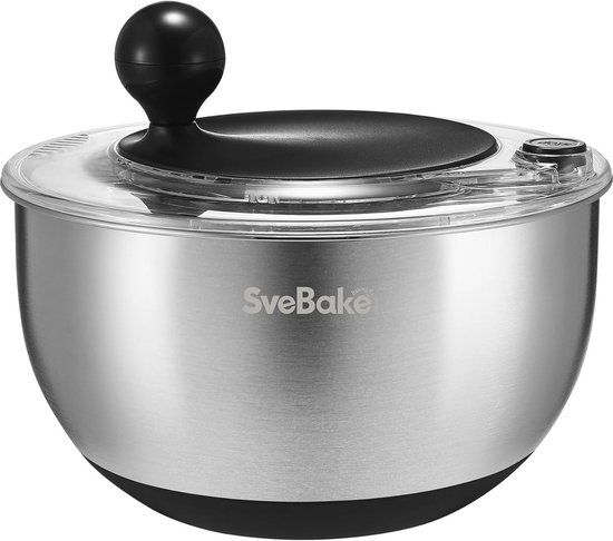 Premium 5,3-Qt Roestvrij Stalen Slacentrifuge met Stopknop - Vaatwasmachinebestendig en BPA-vrij van premium