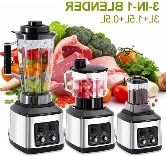 Premium - Blender Voedselprocessor 3 Liter - 950W - Inclusief Vleesmolen - Sapcentrifuge - Multifunctionele Keukenmachine - Rood Zwart - Geschikt voor Thuisgebruik van Merkloos