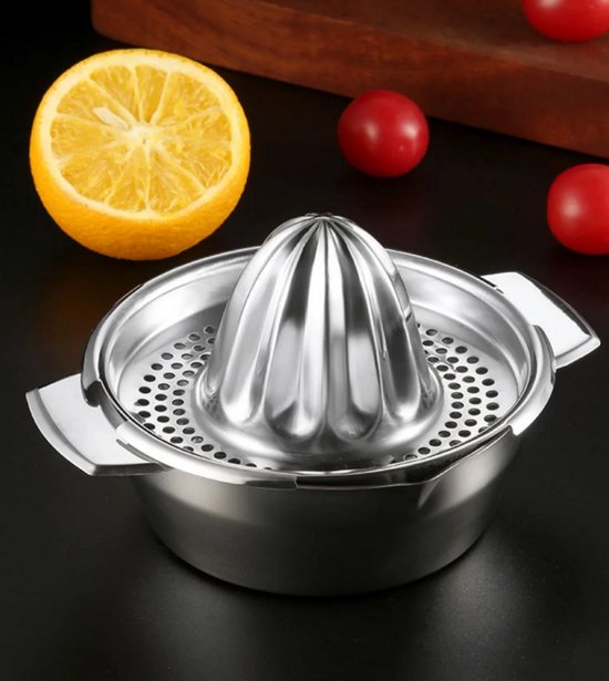 Premium Duurzame RVS Citruspers – Handmatige Citroen- en Limoenpers – Hoogwaardige Lemon Squeezer met Pittenfilter – Stevige Fruitpers / Handpers – Eenvoudig te Reinigen – Roestvrij Staal – Zilver