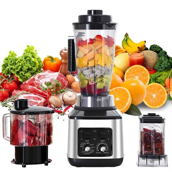 Premium - Elektrische Blender - Multifunctioneel - Groot Vermogen - 3-in-1 - Smoothie Maker - Sapcentrifuge - Keukenmachine - 3L + 1,5L + 0,5L Container - Meerdere Kleuren - Geschikt voor Thuisgebruik van Merkloos