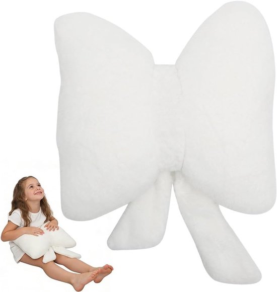 Premium Pluche Witte Strik Kussen - Modern Decoratiekussen voor de Bank - Comfortabel Accessoire voor Woonkamer en Slaapkamer
