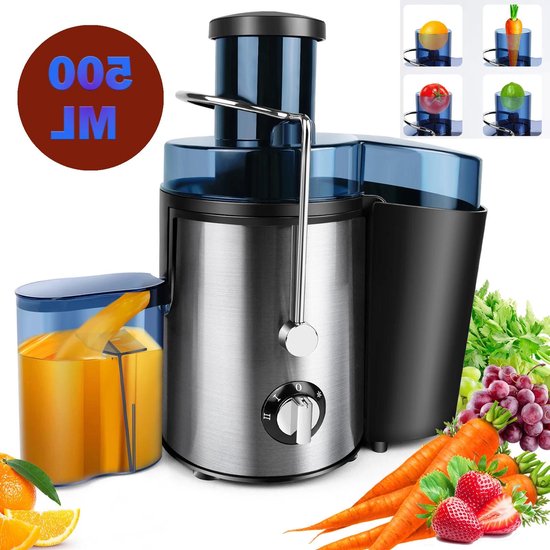 Premium Sapcentrifuge - Elektrische Sappers - Roestvrijstaal - Capaciteit 500 ml - 2 Snelheden - Gezondheid - Compact - Groente en Fruit - Geschikt voor Thuisgebruik - Zilverkleurig - 1000 Watt. van Merkloos
