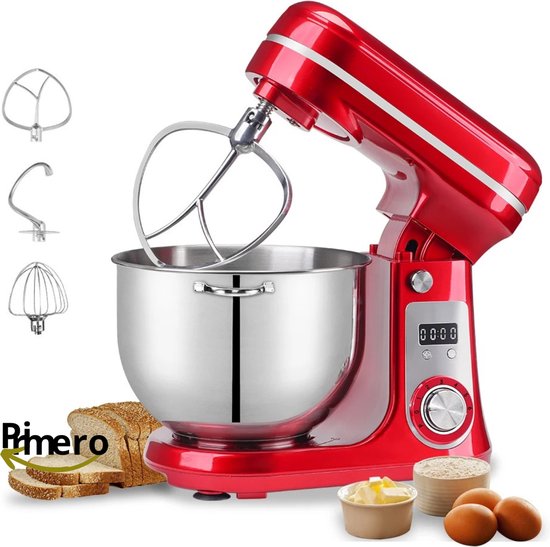 Primero - Keukenmachine - keukenmixer - foodprocessor - mixer - blender - keukenmachines - mixer met mengkom - mixers - 6L kom - Rood van Merkloos