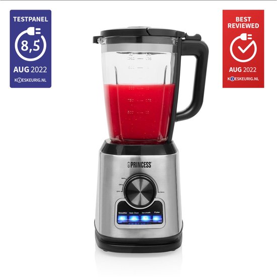 Princess 01.212094.01.001 Blender Solid Pro - 1400 W - 6 RVS messen- 1.75 Liter - Glazen kan van Princess