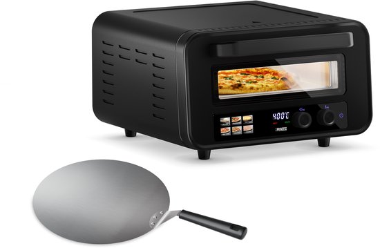 Princess 112780 Pizza Oven Pro Max - Tot 400°C - 2100W - 15 Liter - Pinsa Oven - Elektrische Pizzaoven 30cm - Tafelmodel - Inclusief Natuurstenen Pizzasteen- Digitale bediening - Zwart