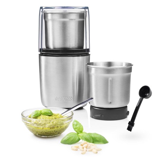 Princess 221040 Multi Hakmolen - Food chopper - Roestvrij Staal - 300ml - 200W - 2 afneembare bekers met 2 messensets - nat en droog gebruik