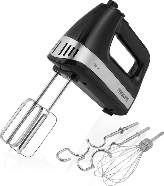 Princess 222206 Handmixer - Inclusief opbergdoos - Mixer met RVS deeghaken en gardes - 5 snelheden en turbofunctie - 500W - Krachtige motor van Princess
