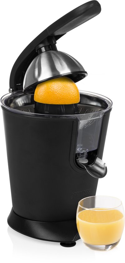 Princess Black Steel Sinaasappelpers 201853 - Elektrische Citruspers - Fruitpers - RVS Perskegel - Instelbaar pulpfilter - 160 Watt - Zwart van Merkloos